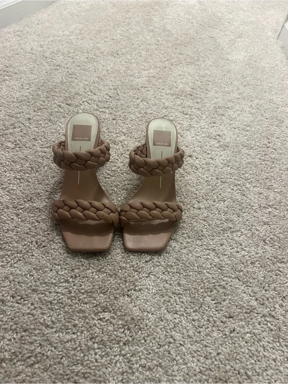 Dolce Vita Braided Double-Strap Block Heel Sandals in Nude Tan